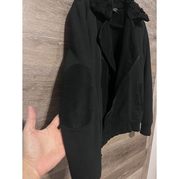 Armani Exchange Black Moto zipped women jacket pockets size M Elbow Patch Lined - Picture 6 of 10